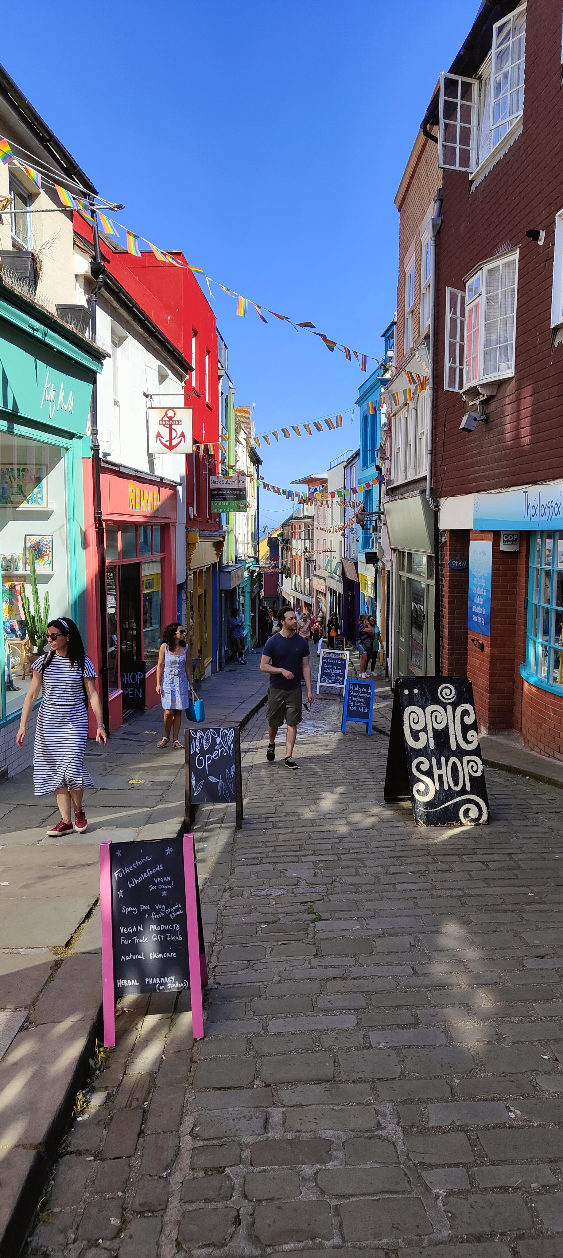 Picture of a high street with colourful buildings