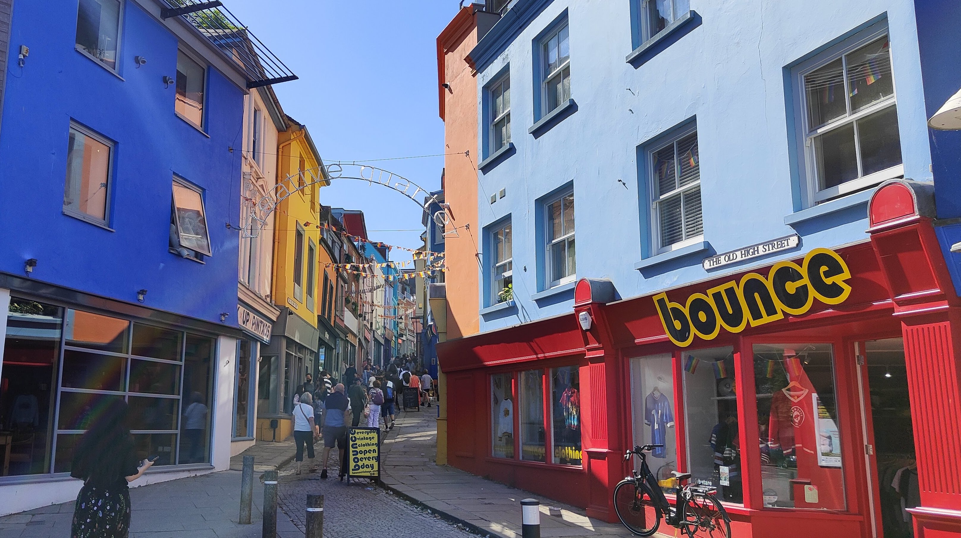 Picture of a high street with colourful buildings